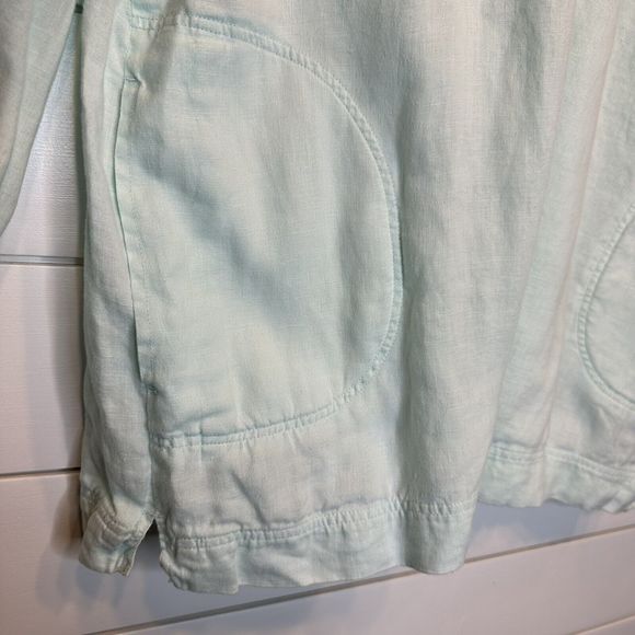 J Jill Linen Top Medium LINED Heavyweight 1/4 Button Long Sleeve Henley Blue - Picture 5 of 11